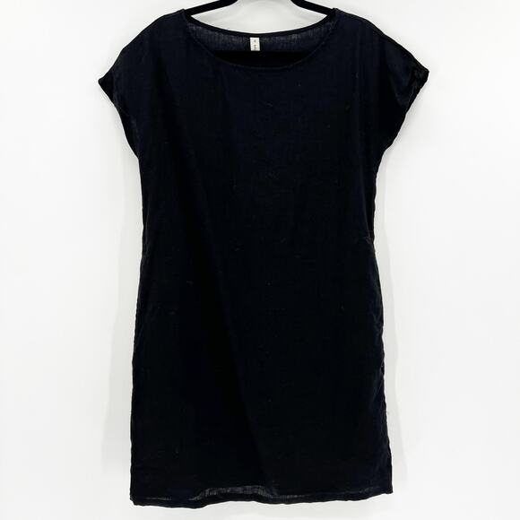 Anthropologie Amazhiyu Black 100% Linen Crew Neck Dress XS - Picture 2 of 5